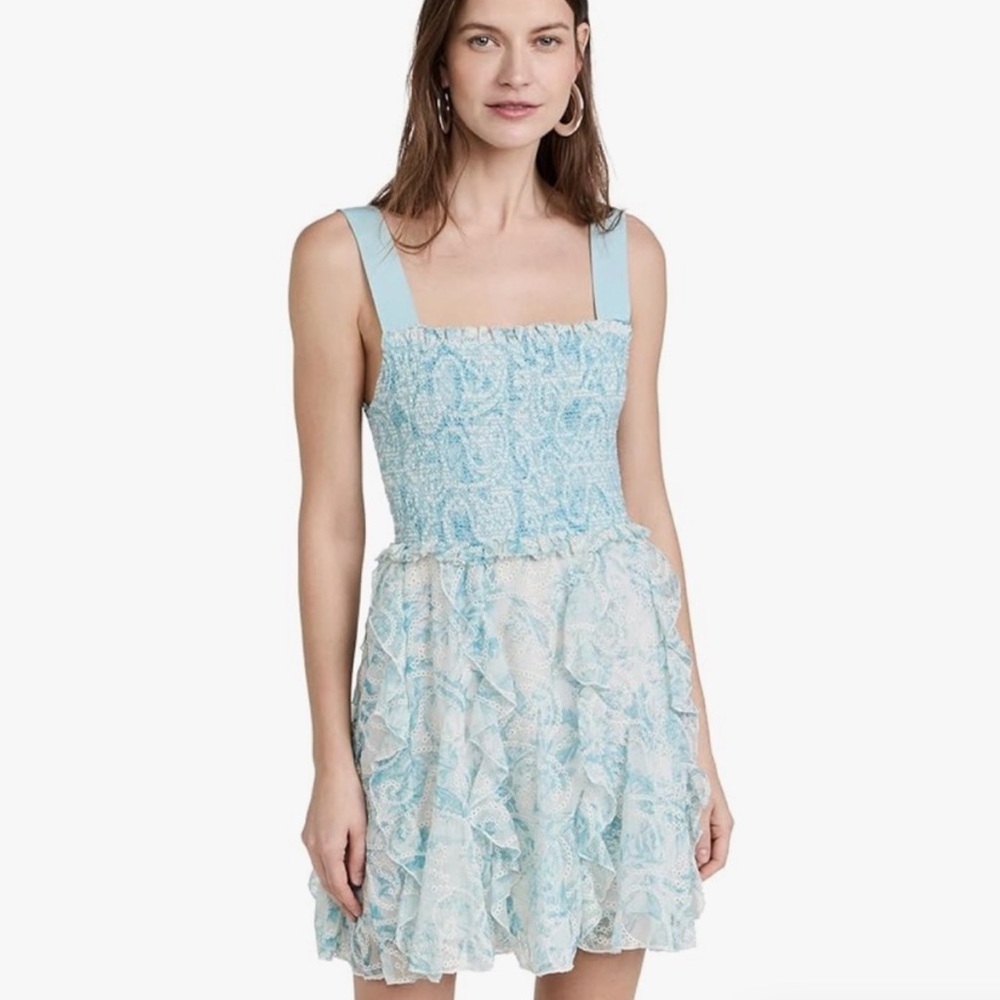 Alice + Olivia Light Blue Printed Ruffle Mini Dress